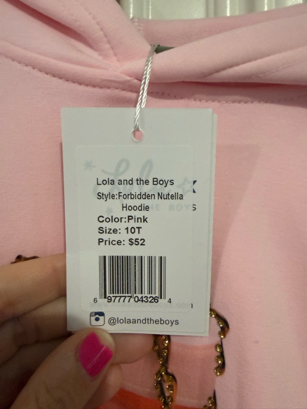 Lola and the boys Pink Nutella Graphic Hoodie with Gold Studded Chain Detail - Picture 4 of 6